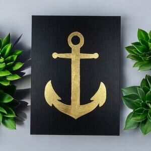 Gold Foil Wall Art 12''x16'' Black Canvas Unframed Panel New Handmade